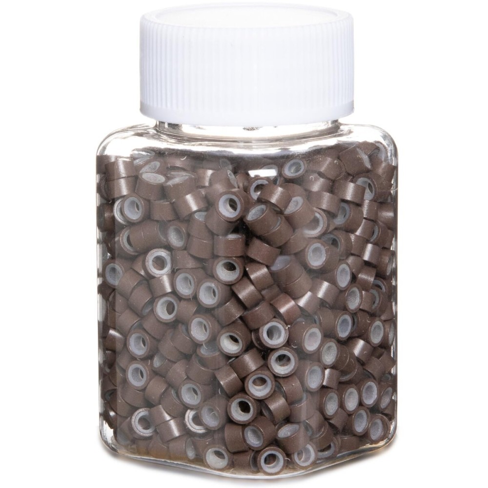 GOTDYA 1000pcs 5mm Brown Extension Beads,Silicone Lined Micro Rings,MicroLink I Tip Weft Sew in Beads for Fairy/Hair Tinsel and Feathers Extensions