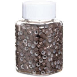 GOTDYA 1000pcs 5mm Brown Extension Beads,Silicone Lined Micro Rings,MicroLink I Tip Weft Sew in Beads for Fairy/Hair Tinsel and Feathers Extensions