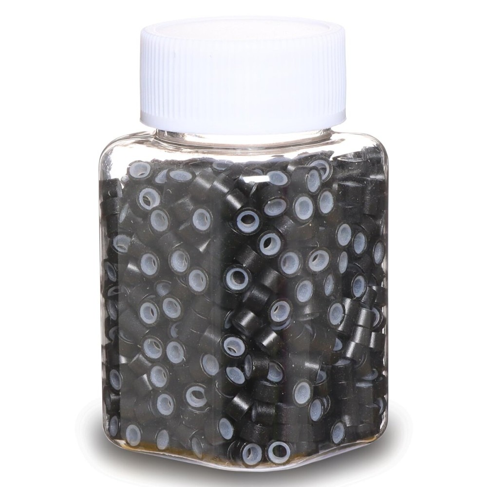 GOTDYA 1000pcs 5mm Black Extension Beads,Silicone Lined Micro Rings,MicroLink I Tip Weft Beads for Hair Tinsel and Feathers Extensions