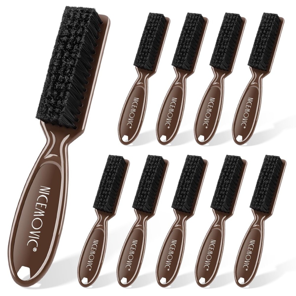 NICEMOVIC Barber Accessories: 10-Piece Mini Brush Set for Blade Trimmer Cleaning, Hair Styling, and Manicure (Brown)
