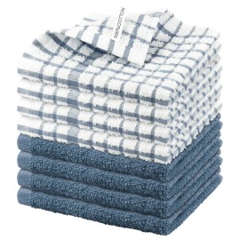 Nialnant 8PCS Dish Cloths,100% Cotton Soft Absorbent Cleaning Rags,Quick Drying Dish Towels for Kitchen,Washing Dishes-Little Blue,12x12in