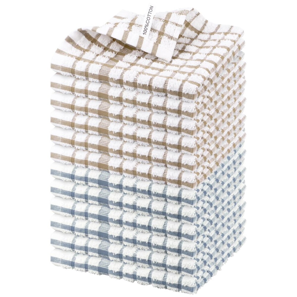 Nialnant 12PCS Dish Cloths,100% Cotton Soft Absorbent Cleaning Rags,Quick Drying Dish Towels for Kitchen,Washing Dishes-Blue Plaid+Yellow Plaid,12x12in