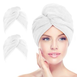 AIDEA Microfiber Hair Towel Wrap, 2 Pack Hair Turbans, Super Absorbent Quick Dry Hair Towel Wrap for All Hair Types Anti Frizz, 2610, White