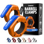 DMoose Barbell Clips (Pair) - Quick Release Olympic Barbell Clamps with Anti Slip TPR Grip, 2 Barbell Collars for Secure Weightlifting & Powerlifting (Orange & Blue - Magnetic)