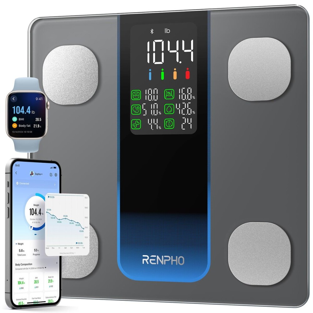 RENPHO Smart Scale for Body Weight, Weight Scale with 7-in-1 Large Display for BMI, Body Fat, Muscle Mass, 13 Body Composition, High Accurate Bluetooth Scale, 500lbs, 11.8, Elis 2XL