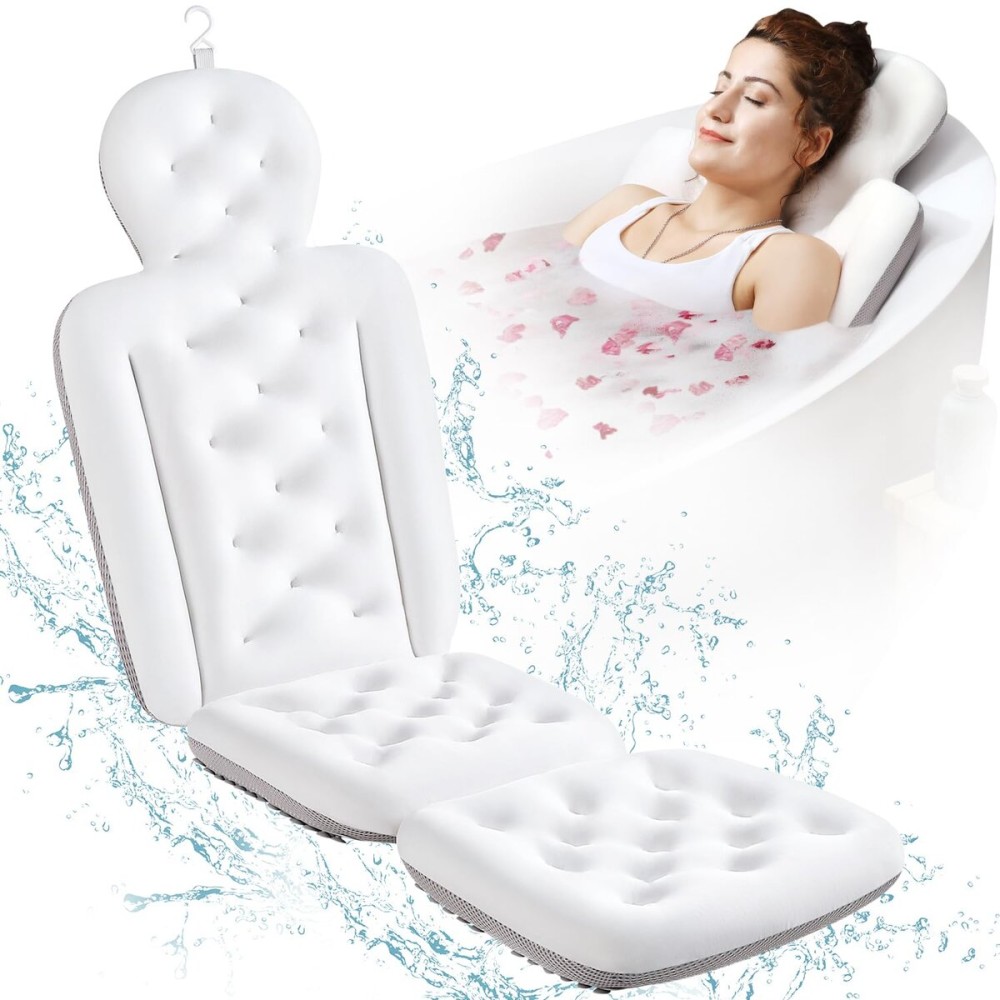 Full Body Bath Pillow for Bathtub, Thick Bathtub Cushion with Laundry Bag, Luxury Tub Pillow for Bath for Headrest Neck and Back Support White 56 x 16