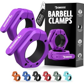 DMoose Barbell Clips (Pair) - Quick Release Olympic Barbell Clamps with Anti Slip TPR Grip, 2 Barbell Collars for Secure Weightlifting & Powerlifting - Weight Clips for Bars (Purple - Non Magnetic)