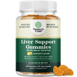 Cleansing Herbal Liver Detox Gummies Liver Support Milk Thistle Gummies with Artichoke Extract Turmeric Curcumin and L-Carnitine - Vegan and Non-GMO - Sweet Lemon (30 Servings)