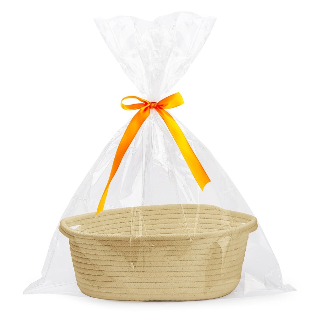 Pro Goleem Small Woven Basket with Gift Bags and Ribbons Durable Baskets for Gifts Empty Small Rope Basket for Storage 12X 8 X 5 Baby Toy Basket with Handles, Khaki