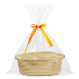 Pro Goleem Small Woven Basket with Gift Bags and Ribbons Durable Baskets for Gifts Empty Small Rope Basket for Storage 12X 8 X 5 Baby Toy Basket with Handles, Khaki