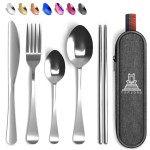 Taplord Portable Travel Silverware Set With Case, Includes 5 Pcs of Travel Utensils With Case, Stainless Steel Flatware Set For Camping, Easy to Travel, Lightweight (Silver), Medium, TL-05S