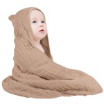 Yoofoss Hooded Baby Towels for Newborn 100% Muslin Cotton Baby Bath Towel with Hood for Babies, Infant, Toddler and Kids, Large 32x32Inch, Soft and Absorbent Newborn Essential,Coffee