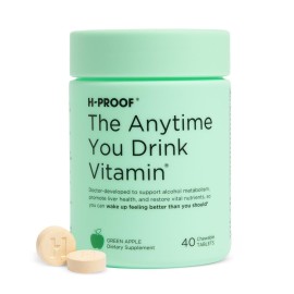 H-PROOF The Anytime You Drink Vitamin, Liver Health & Immunity Support with Electrolytes, Milk Thistle, and Vitamins B & C - 40 Chewable Tablets (20 Servings), Vegan, Green Apple
