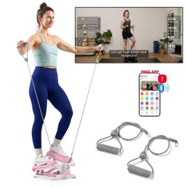 Sunny Health & Fitness Total Body 2-in-1 Stepper Machine, Total Body Workout, Adjustable Hydraulic, Resistance Bands, Non-Slip Pedals w Optional Free SunnyFit App Enhanced Bluetooth Connectivity