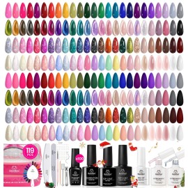 Beetles Nail Nook Gel Nail Polish Set - 119 PCS 100 Colors Gel Polish Kit Base Glossy Matte Glitter Top Coat Glitter Pearl Cat Eye White Red Pink Nude Uv Led Nails Gift for Women