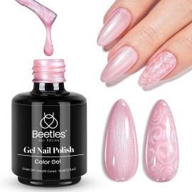 Beetles Pearl Pink Gel Nail Polish - Soft Afternoon Mermaid Gel Polish, 15ml Thread Effect Pink Nail Swirl Shell UV LED Soak Off Gel Manicure