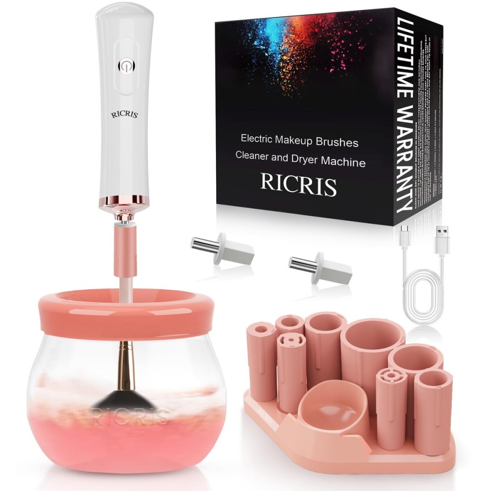 RICRIS Electric Makeup Brush Cleaner and Dryer Machine - Super Fast Clean and Dry Make Up Brushes - Automatic Cosmetic Brush Spinner Washer Tools