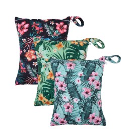 babygoal Wet Bags 3 Pack, Waterproof Travel Dry Bags for Baby Diapers, Beach, Pool, Gym, Swimsuits, Food Storage and Wet Clothes-Hawaii Flower Design