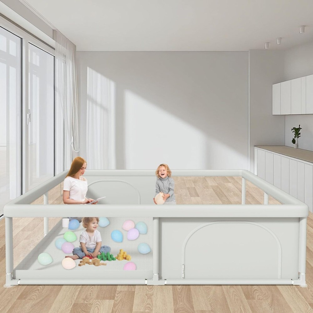 79x79 Inch Baby Playpen for Babies and Toddlers, Extra Large Play Yards for Indoor & Outdoor with Zipper Gates, Breathable Mesh with Anti-Slip Base