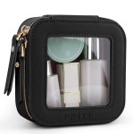 Prite Mini Clear Makeup Bag for Purse Cute Small Travel Cosmetic Bag for Women Waterproof Toiletry Bag Leather Makeup Pouch with Gold Zipper(Black)