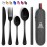 Taplord Portable Travel Silverware Set With Case, Includes 5 Pcs of Travel Utensils With Case, Stainless Steel Flatware Set For Camping, Easy to Travel, Lightweight (Black), Medium, TL-05B