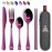 Taplord Portable Travel Silverware Set With Case, Includes 5 Pcs of Travel Utensils With Case, Stainless Steel Flatware Set For Camping, Easy to Travel, Lightweight (Purple), Medium, TL-05P