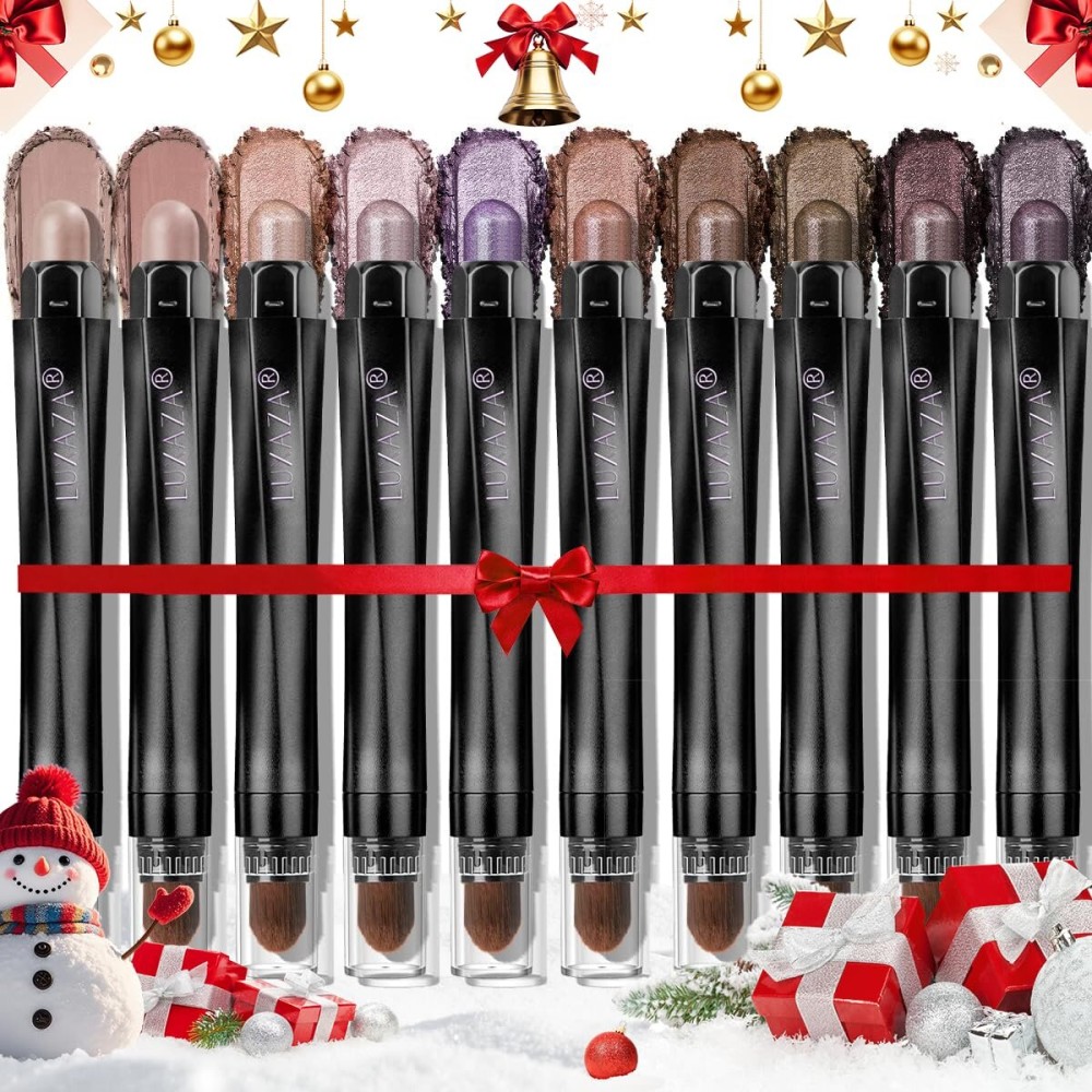 LUXAZA PRO Plum Eyeshadow Stick Makeup Set 10PCS, Neutral Shimmer And Matte Cream Eye Shadow Palette, Metallic Bronze Smoky Eyeliner Brightener Crayon Pencil Kit, Ideal Gift for Women -Lilac Brown