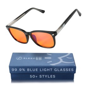 Sleep ZM Blue Light Blocking Glasses for Women + Men - Better Sleep + Anti Eye Strain Protection - Computer Screens & Gaming - Premium Black Wayfarer - 99% Night-time Amber Lens