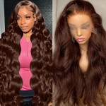 abbildung 28inch Chocolate Brown Lace Front Wig Human Hair 13x6 HD Transparent Body Wave Lace Front Wigs Human Hair Pre Plucked Glueless Frontal Brown Wig Human Hair 180% Density 4