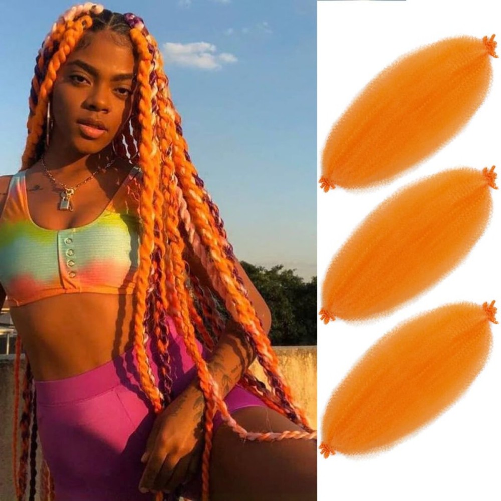 Springy Afro Twist Hair 16 Inch 3 Packs, Marley Twist Braiding Hair Pre separated Afro Twist Hair for Faux Locs Afro Spring Twist Hair Extensions (16 Inch (Pack of 3), Orange)