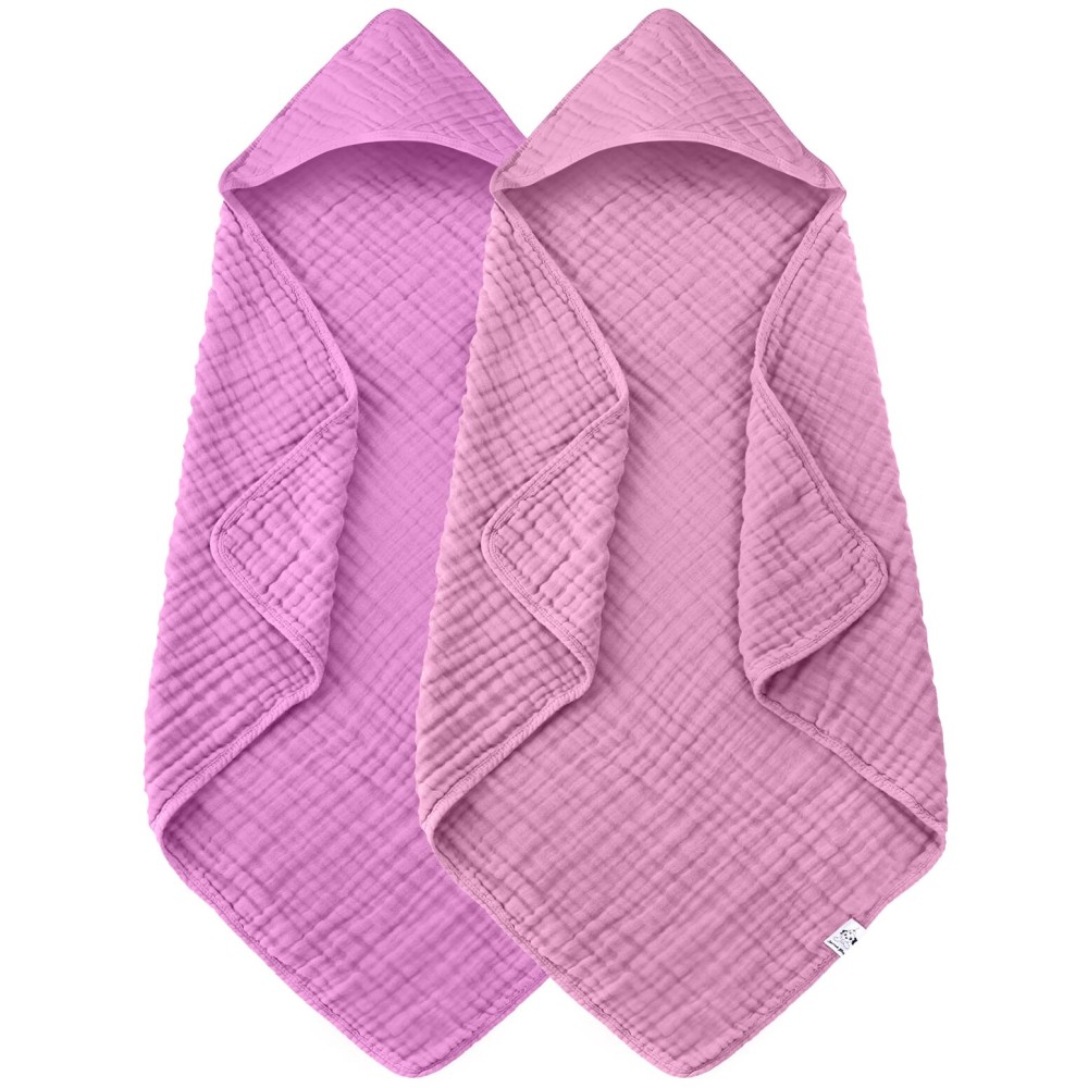 Spotted Play 2 Pack Hooded Baby Towels - 100% Muslin Cotton for Newborns, Infants, Toddlers - Large 32x32 Inch Size - Highly Absorbent and Essential for Newborn Care, Deep Sakura