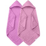 Spotted Play 2 Pack Hooded Baby Towels - 100% Muslin Cotton for Newborns, Infants, Toddlers - Large 32x32 Inch Size - Highly Absorbent and Essential for Newborn Care, Deep Sakura