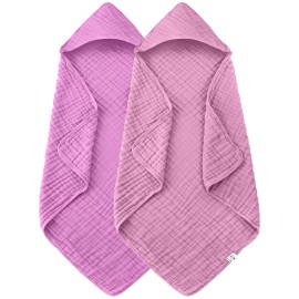 Spotted Play 2 Pack Hooded Baby Towels - 100% Muslin Cotton for Newborns, Infants, Toddlers - Large 32x32 Inch Size - Highly Absorbent and Essential for Newborn Care, Deep Sakura