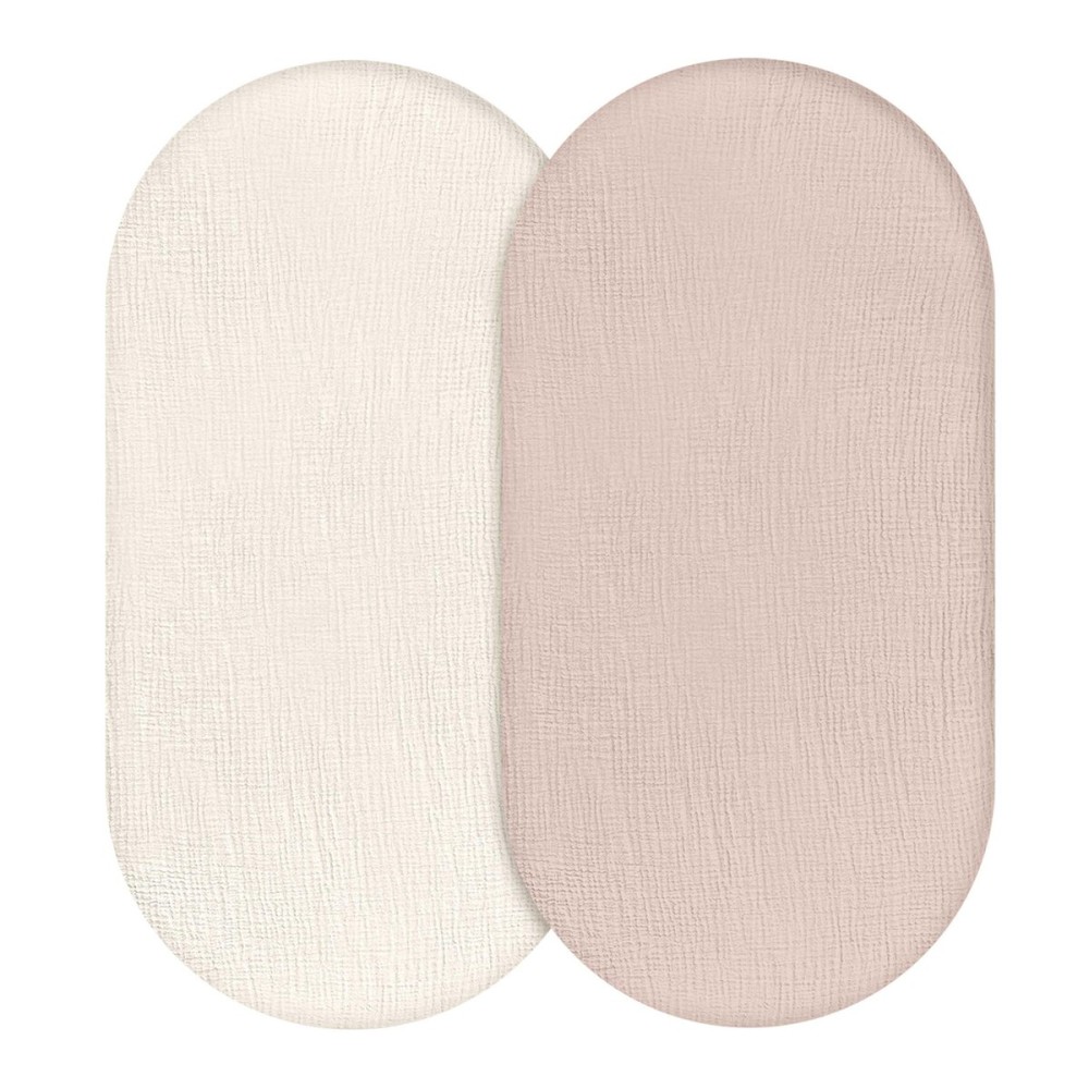 Muslin Bassinet Fitted Sheets, 2 Pack for Baby Boy and Girl, Soft Breathable Stretchy Baby Pad/Mattress Sheet Set, Universal Fit for Hourglass Oval and Rectangle Bassinet Mattress (Gentle Colors)