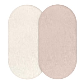 Muslin Bassinet Fitted Sheets, 2 Pack for Baby Boy and Girl, Soft Breathable Stretchy Baby Pad/Mattress Sheet Set, Universal Fit for Hourglass Oval and Rectangle Bassinet Mattress (Gentle Colors)