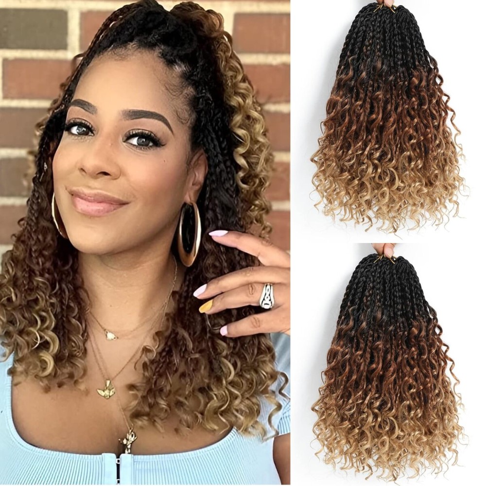 8 Packs Boho Braids Crochet Hair-12 Inch Crochet Box Braids- Bohomian Box Braid Crochet Hair Synthetic Braiding Hair Goddess Box Braids Crochet Hair for Black Women(1B/30/27)