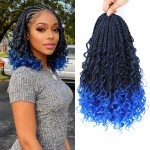 8 Packs Crochet Box Braids-12 Inch Boho Box Braids Crochet Braids Hair Bohomian Box Braid Crochet Hair Synthetic Braiding Hair Goddess Box Braids Crochet Hair for Black Women(1B/Blue)