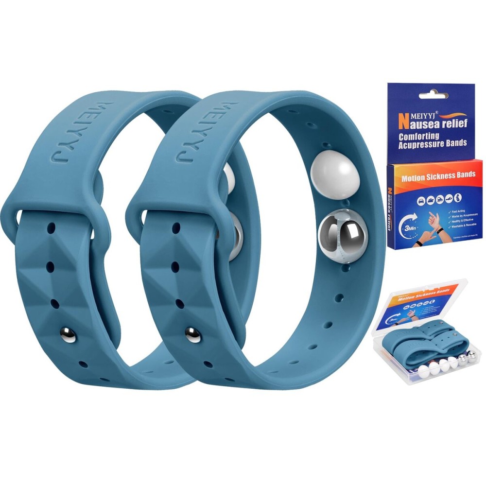 MEIYYJ Morning Sickness Relief Wristbands Motion Sickness Bands for Adults Sea Sickness Wristbands for Cruise Travel Nausea Relief of Headaches, Insomnia, Anxiety and Queasinesss-Blue
