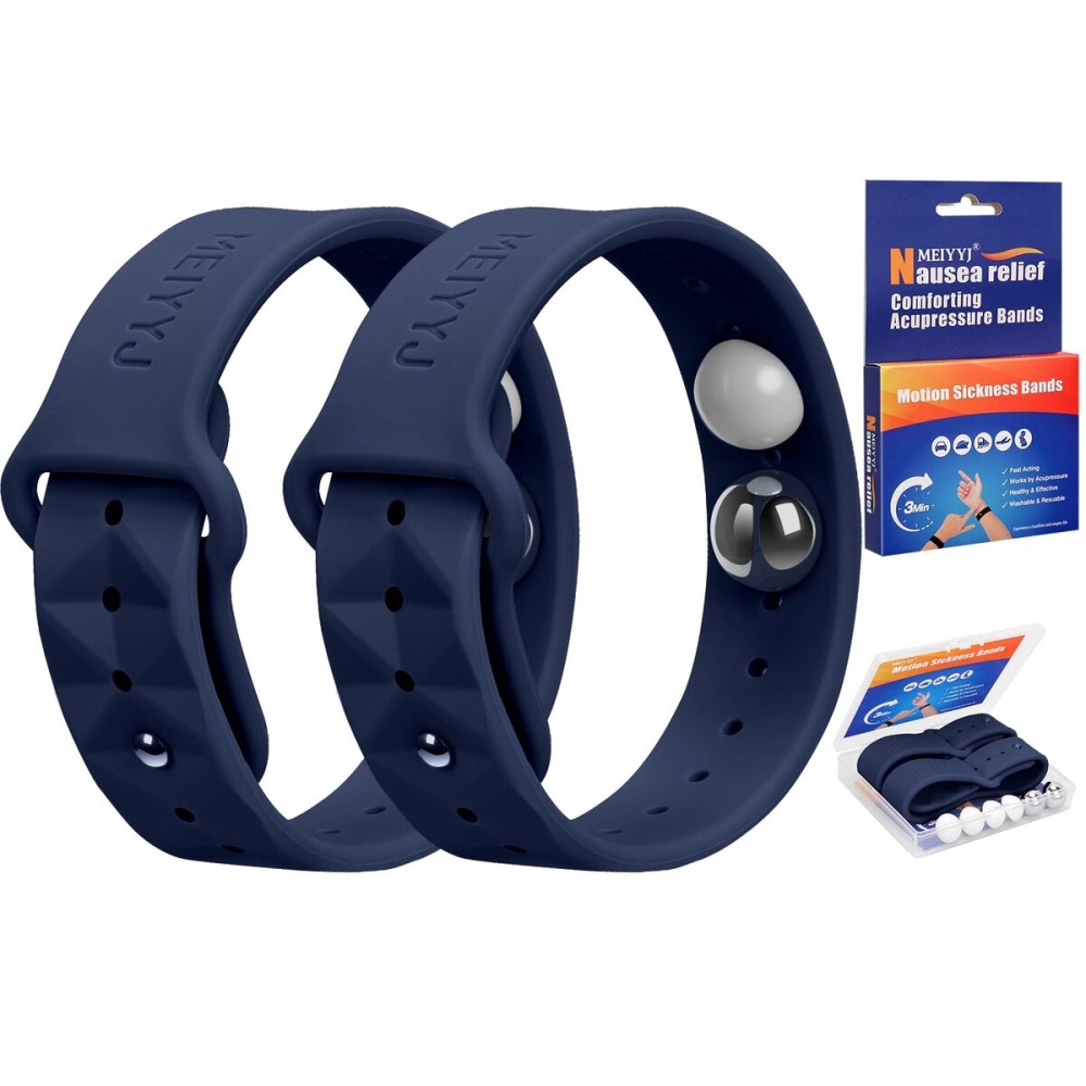 MEIYYJ Morning Sickness Relief Wristbands Motion Sickness Bands for Adults Sea Sickness Wristbands for Cruise Travel Nausea Relief of Headaches, Insomnia, Anxiety and Queasinesss-Dark Blue