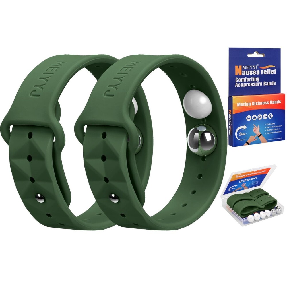 MEIYYJ Morning Sickness Relief Wristbands Motion Sickness Bands for Adults Sea Sickness Wristbands for Cruise Travel Nausea Relief of Headaches, Insomnia, Anxiety and Queasinesss-Dark Green