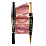 evpct 1Pcs Rose Nude Pink Metallic Shine Shimmer Lip Liner and Lipstick Combo Set Kit for Women, Lightweight Hydrating Formula High Impact Full Coverage Lipstick and Lip Liner Makeup Gloss, 17