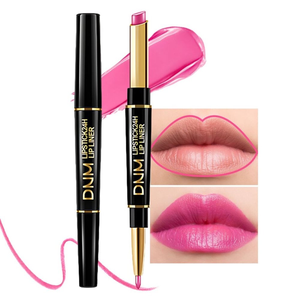 evpct 1Pcs Bright Cool Pink Shine Lip Liner and Lipstick Combo Set Kit for Women, Moisturizing Glossy Tinted Lip Stick Balm, Sheer Shine Juicy Finish, Lightweight Hydrating Formula Lip Care 44