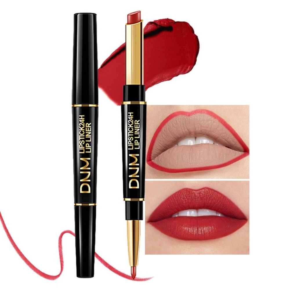 evpct 1Pcs Red Velvet Matte Lip Liner and Lipstick Combo Set Kit for Women, Dark Ruby Sexy Red Magic 24 Hours Lipstick and Lip Liner Gloss Stain Makeup Set Long Lasting Waterproof 24 labial, 40