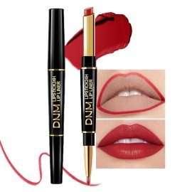 evpct 1Pcs Red Velvet Matte Lip Liner and Lipstick Combo Set Kit for Women, Dark Ruby Sexy Red Magic 24 Hours Lipstick and Lip Liner Gloss Stain Makeup Set Long Lasting Waterproof 24 labial, 40