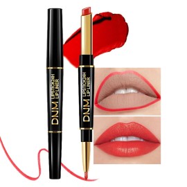 evpct 1Pcs Red Velvet Matte Lip Liner and Lipstick Combo Set Kit for Women, Fire Orange British Red Magic 24 Hours Lipstick and Lip Liner Stain Makeup Set Long Lasting Waterproof 24 labial, 42