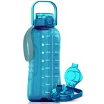 AQUAFIT 64 oz Water Bottle with Time Marker - 2in1 Straw & Chug Lid - BPA Free Big Water Bottle with Straw - Gym Water Bottle with Strap - Water Jug (64 Ounces, Aqua)