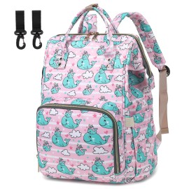 Yusudan Whale Diaper Bag Backpack for Baby Girls, Mom Waterproof Large Nappy Bags for Women