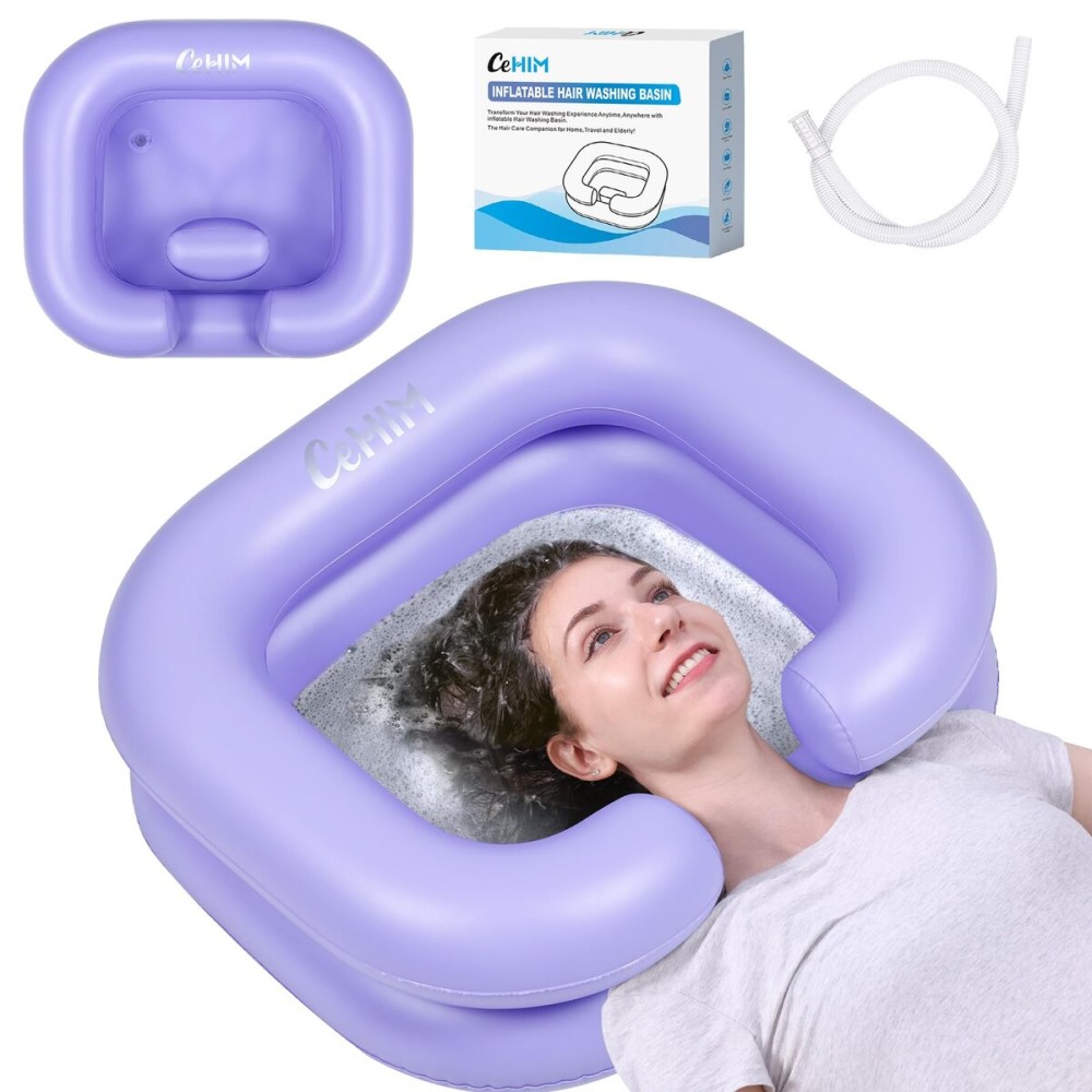 Cehim Inflatable Shampoo Basin - Portable Shampoo Bowl, Hair Washing Basin for Bedridden, Disabled,Injured, Hair Wash Tub for Dreadlocks and at Home Sink Washing (Light purple)