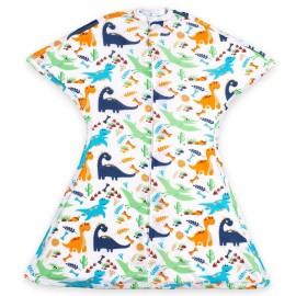 SleepingBaby Zipadee-Zip Transition Swaddle - Cozy Baby Swaddle Blanket with Zipper Convenience - Roomy Wearable Blanket for Easy Diaper Changes - Dino, X-Small (3-6 Month)