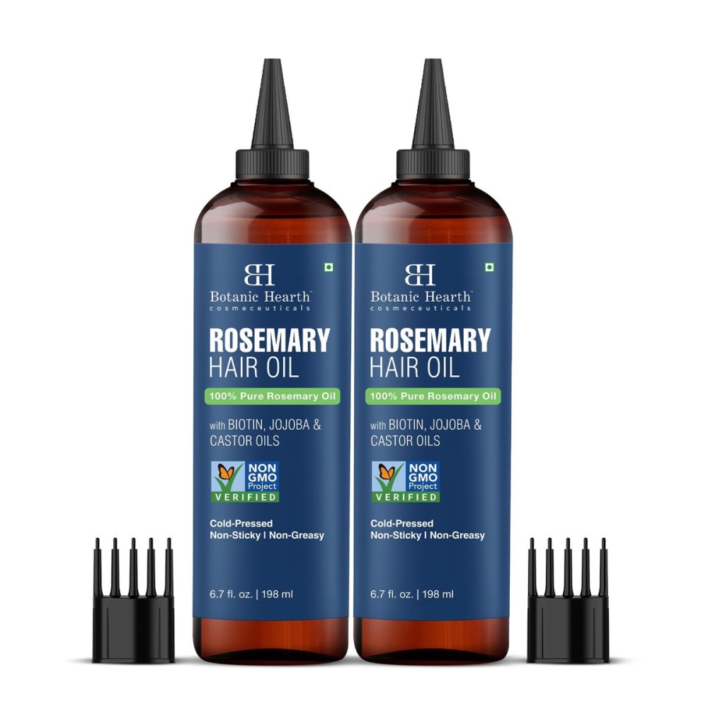 Botanic Hearth 100% Pure Rosemary Oil For Hair Growth | Infused with Biotin, Jojoba & Castor Oil | Hair Oil Repairs Dry Damaged Hair, Strengthening, Healthier - Hair Tonic, 6.7 fl oz - Pack of 2